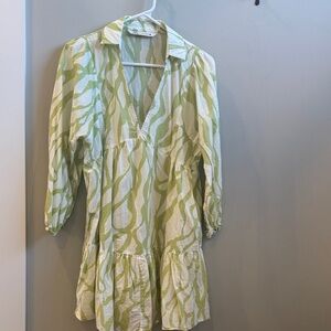 Zara Green and White Patterned Dress